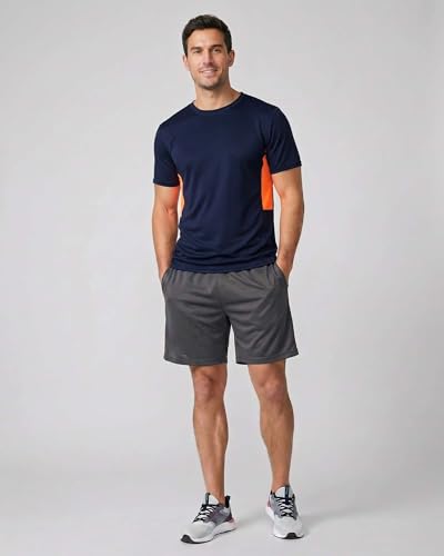 Image of Real Essentials 5 Pack: Men's Mesh Performance Quick Dry Tech Stretch Ultra-Soft Breathable Short Sleeve Crew Active T-Shirt | Available In Big & Tall, Moisture Wicking, Quick Dry, Cooling, Summer, Casual, Basketball, Tennis, Hiking, Yoga, Tops