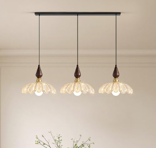 Suspension rétro en noyer forme fleur pour illuminer vos dîners conviviaux en salle à manger