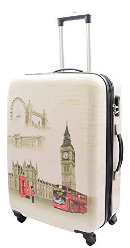 Maleta de cuatro ruedas Hard Shell equipaje impresión de Londres, crema, M, Equipaje rígido con ruedas giratorias Cover