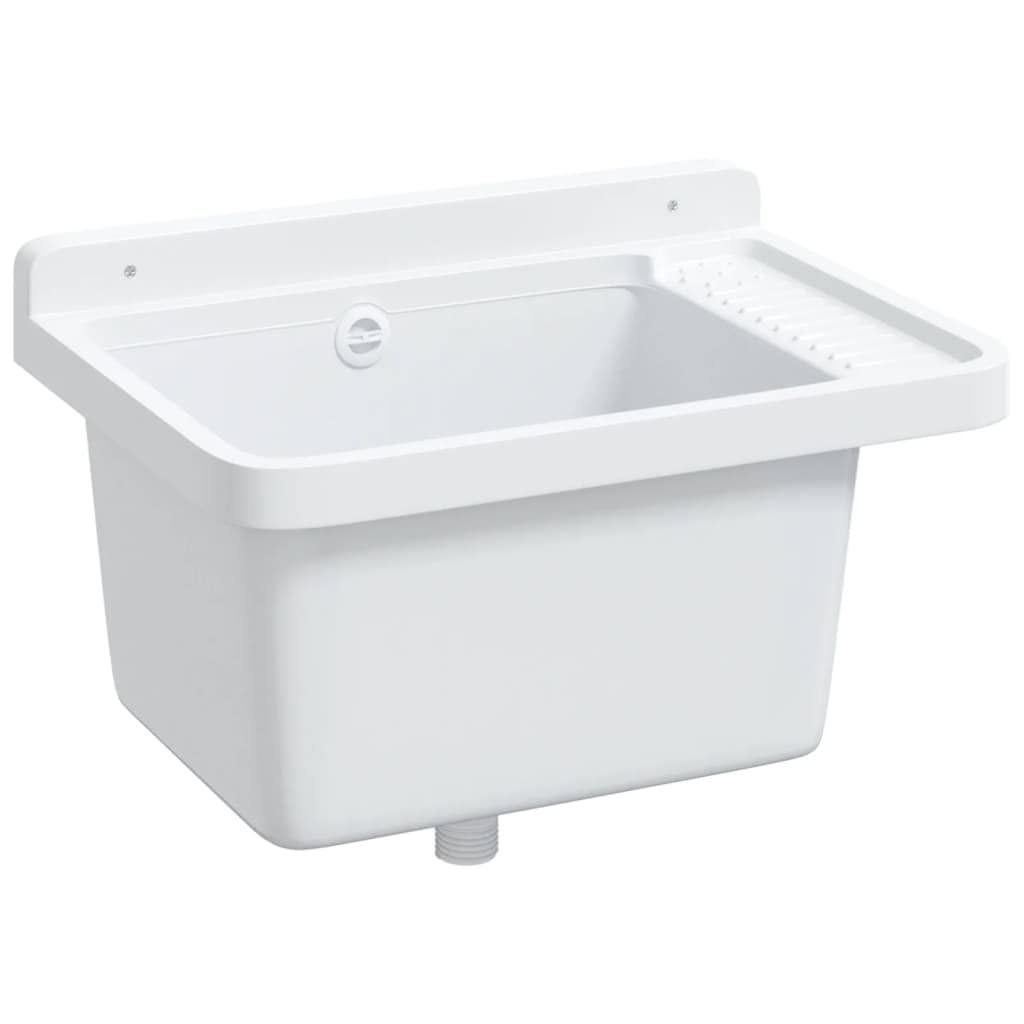 Évier Mural en Résine, Évier pour Buanderie Garage Lavabo Bac de Lavage Extérieur blanc 50x35x24 cm résine