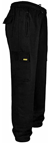 SITE KING Mens Cargo Combat Work Tracksuit Jogging Bottoms with Knee Pad Pockets Size S to 5XL Fleece Pants (XL - 42/44 Waist, Black)