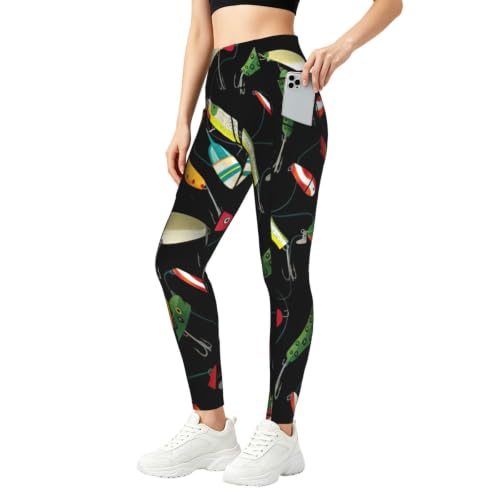 Pantalones de yoga holgados estampado señuelo de pesca leggings largos mujer