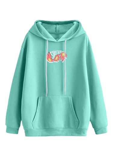 Image of JUNEBERRY Cotton Poly Fleece Oversized Fit Black, Green, Magenta, Mustard, Orange, Purple, Blue, Off White & Grey Graphic Printed Full Sleeve Hoodie for Women