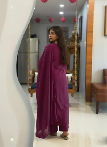 Image of ANNI Designer Women's Rayon Viscose Straight Kurta Set with Pant and Dupatta | Stylish Long Kurti Dress for Festive, Party, and Ethnic Wear
