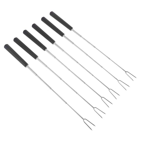 BESTonZON 6Pcs Barbecue Forks Durable Roasting Sticks for Camping Outdoor Grilling for Sausages Hot Dogs Bacon and Vegetables Bbq Utensils