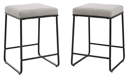 Crosley Furniture Beckett Taburete de mostrador sin Respaldo con Asiento de Terciopelo (Juego de 2), 24 Pulgadas, Gris