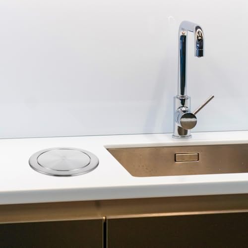 Image of Zerodeko Stainless Steel Trash can Lid 10.55 in Recessed Swing Lid Flush Trash can Cover Replacement for Kitchen Countertop Bathroom Sink Built-in Flap Garbage can Accessory