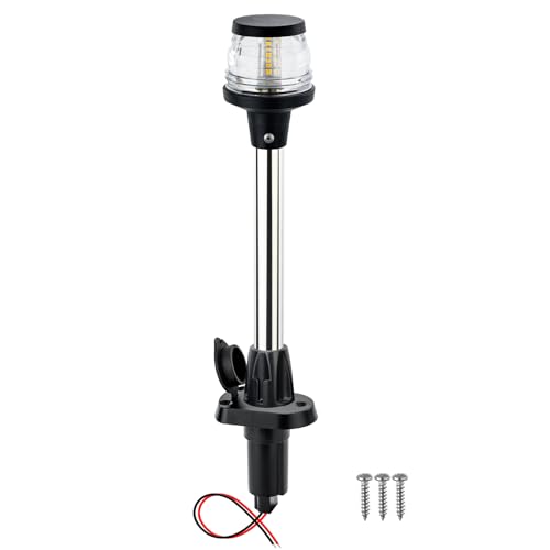 Image of 13 Inchs Stern Anchor Light, Navigation Lights, All Round White LED, 2NM Visibility, Stainless Steel Pole, Removable 2 Pin Plug-in Mount, 10-24V DC