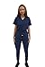FUBU Women's Slim Fit High Waisted Belted Jogger Scrub Pant Medical Nursing Uniform-Navy-X-Large