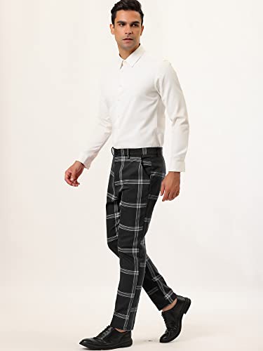 Lars Amadeus Men's Plaid Dress Pants Casual Slim Fit Flat Front Checked Printed Business Trousers4