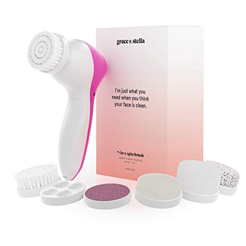 Facial Cleansing Brush - Facial Spin Brush - Face Brushes for Cleansing and Exfoliating - Spinning Face Cleansing Brush - Face Cleansing Face Wash Brush Electric by Grace and Stella (7 Brush Heads)