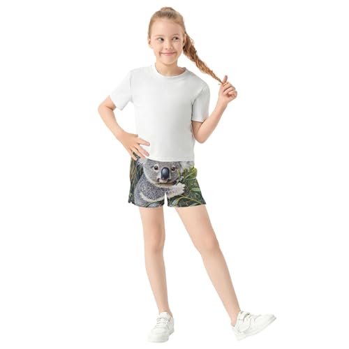 Girls Lounge Shorts Cute Koala Green Leaves Print Youth Athletic Pajama Sleepwear Cute Summer Clothes, X-Small2