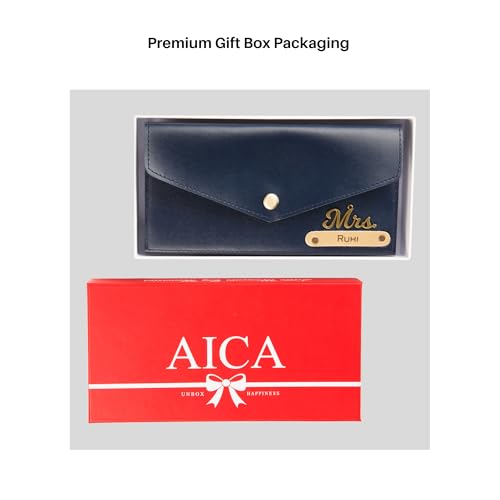 Image of AICA Personalized Name & Charm Leather Womens Wallet (Navy Blue) | Customized Gifts for Women Girls | Gifts for Women | Wallet for Woman | Diwali Gifts | Wallet for Women | Corporate Gifts for Staff