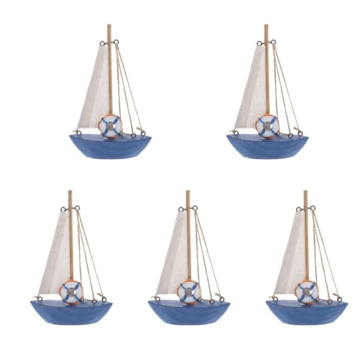 EXCEART Wooden Sailboat Ornament 5pcs Boat Model Wood Home Decor Vintage Model Beach Decorations for Home Ornament Sail Sailing Adornment Wooden Rope Indoor Office