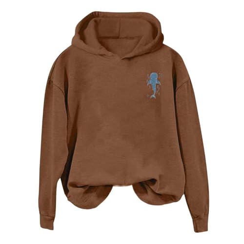 Photo de Generisch Sweat à capuche décontracté pour femme avec motif imprimé du monde de l'océan - Pull confortable au quotidien - Cardigans confortables - Tenue en coton, café, S