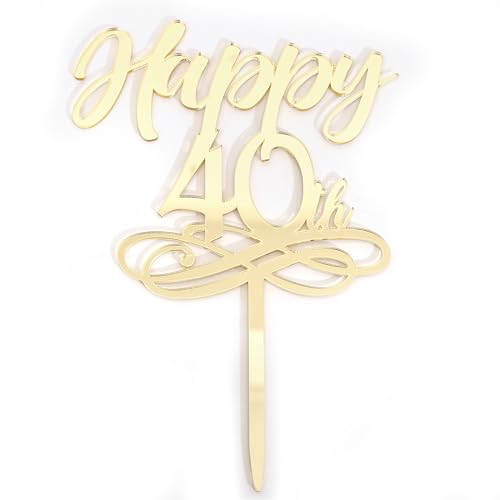 Happy 40th Cake Topper - 40th Birthday Party Decorations,Golden Acrylic Cake Topper,Cheers to 40 Years Birthday Photo Props,40 Wedding Anniversary Party Supplies by WAHAWU - Used condition - Image 6
