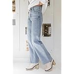 KDF Straight Leg Jeans for Women High Waisted Jeans Frayed Baggy Pants Raw Hem Loose Stretchy Cropped Wide Leg Jeans - Image 2