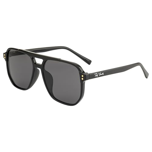 Image of Ted Smith Men's Women's UV Protection Grey Lens Black Pilot Sunglasses