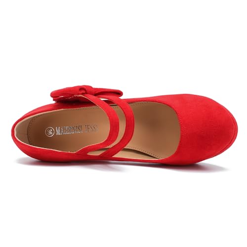 Image of MAIERNISI JESSI Women's Platform Mary Jane Pumps with Bow, 3.94 Inch Block Heel Dress Shoes