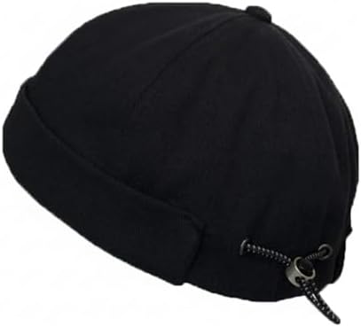 NALACAL Brimless Hats for Men Adjustable Docker Hat Casual No Brim Hat Visor-Less Flip Hat Sailor Skullcap Leather Buckle Street Casual Docker Beanie Skull Caps Miki Hat (Black)