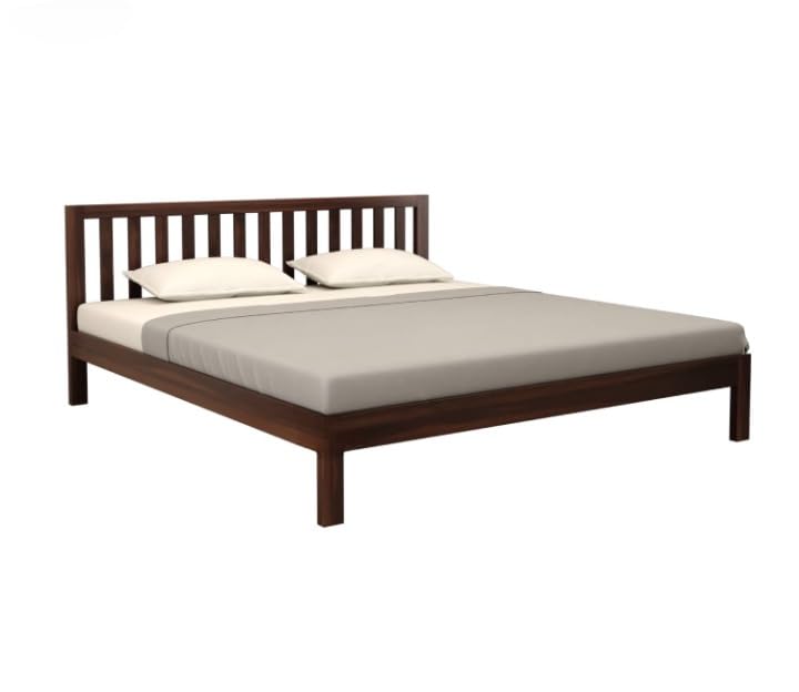 Image of SUNCOM Solid Sheesham Wood Queen Size Bed Without Storage for Bedroom - Wooden Queen Size Cot Bed for Home - Handcrafted Furniture Platform Double Bed (Walnut Finish)