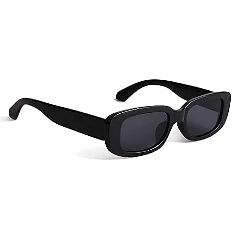 Dervin Prostokątne okulary przeciwsłoneczne dla kobiet, retro, do jazdy samochodem, wąskie kwadratowe oprawki, ochrona UV400, Czarny, M
