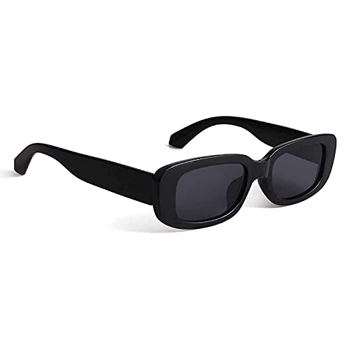Dervin Prostokątne okulary przeciwsłoneczne dla kobiet, retro, do jazdy samochodem, wąskie kwadratowe oprawki, ochrona UV400, Czarny, M