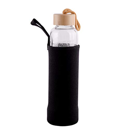 Garrafa de água de cristal de quartzo com tampa de bambu, garrafa de água de vidro de cristal natura