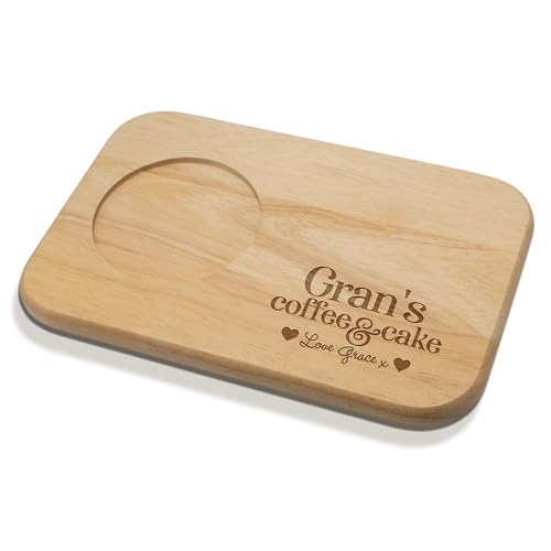Personalised Coffee & Cake or Tea & Biscuit Engraved Wooden Board for Grandpa, Grandad, Grandma, Granny, Mum & Dad