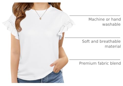 Image of Haloumoning Girls Ruffle Short Sleeve T Shirts Crewneck Tops 5-14 Years | Summer, Cute Tees Blouse, Casual, Solid Color, Loose Fit