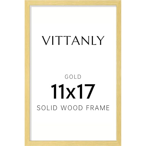 Vittanly 11x17 Picture Frame, Solid Wood Frame with Plexiglass, Gold