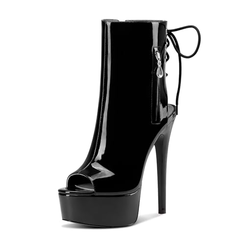 Castamere Womens Stiletto High Heel Peep Open Toe Platform Summer Ankle Boots Lace-up Prom Party Dress Shoes 5.9 Inches Heels