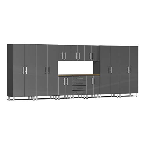Ulti-MATE UG22112G 11-Piece Garage Cabinet Kit with Bamboo Worktop in Graphite Grey Metallic