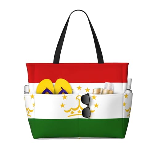 Sac fourre-tout imprimé drapeau du Tadjikistan grand sac à main décontracté noir