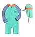 Baby Boys Girls Swimsuit Dinosaur Rash Guard Sun Protection Set Kids One Piece Zipper Bathing Suit Swimwear with Hat（Green,3-4Years）