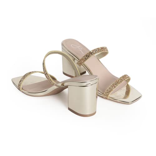 J. Adams Stormi Mules For Women - Square Toe, Double Band - Gold Glitter - 5.5 #TOP4