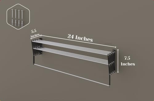 Image of RIOMAX Heavy Duty Rust-Free Stainless Steel Foldable Wall Mounted /Mounting Clothes Drying Stand /Cloth Dryer Racks for Bathroom /Balcony /Indoor /Outdoor (2 Ft - 9 Rod - Black & Silver)