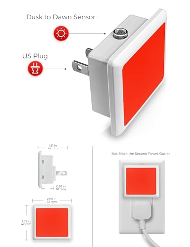 Image of L LOHAS LED Red Night Lights Plug into Wall 2-Pack, 0.3W Plug in Night Light, Dusk to Dawn, Bright Nightlight Auto-On /Off, for Adults Kids Room Bedroom Bathroom Hallway Kitchen, Non-Dim