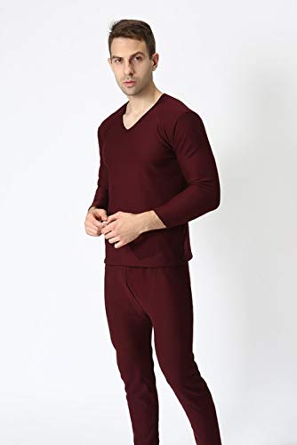 Herren Thermounterwäsche Set Plus Größe Xl-9Xl Herbst Winter Männer Verdicken Thermische Unterwäsche Männer Lange Johns Samt Weiche Warme Anzüge, Wein Rot, 9XL Cover