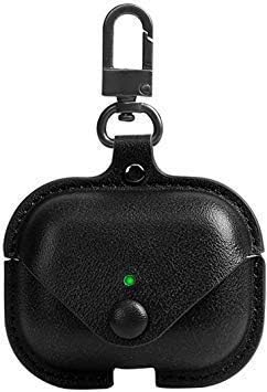 Airpods Pro Case Leather, Airpod Pro 3 Personalized Leather Cases Dust Guard with Keychain for Airpods Pro [Front LED Visible] Protective Cover Skin Men Women (Black)