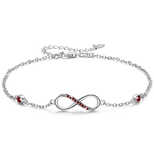 Image of MEDWISE Womens Infinity Anklet Bracelet 925 Sterling Silver Endless Love Symbol Ankle Bracelet Adjustable Plus Size Large Bracelet Gifts for her Mother's Day Gifts