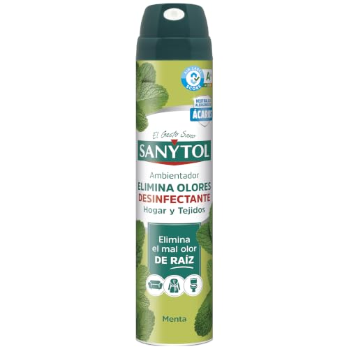Sanytol – Ambientador Desinfectante Hogar y Tejidos en Spray, Elimina Bacterias, Hongos y Virus, Neutraliza Malos Olores, Aroma, Menta – 300 ml