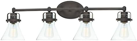 Maxim 26114CDOI I Seafarer Collection 33 Inch Four-Light Bathroom Vanity I in an Oil Rubbed Bronze Finish with Seedy Glass I Modern Contemporary Light Fixture I