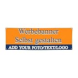 Banner Personalisiert, Werbebanner mit Text/Logo/Foto, Selbst gestalten mit Text & Bild, Individuelles Banner, für Innen & Außen, für Werbung, Anzeigen, Geburtstag, Events (60 * 180cm)