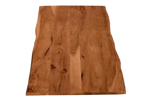 SAM Holzplatte 120x60 cm Curt, Tischplatte aus Akazienholz massiv + nussbaumfarben, Baumkanten-Platte für Heimwerker, geeignet für Arbeitsplatten, Tische & Fensterbretter