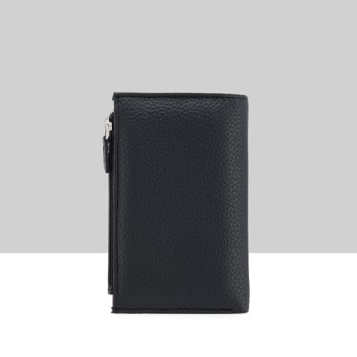 Image of Caprese Monique Small Textured Bifold Wallet for Women | Compact Handheld Purse with 6 Card Holder Slots | Slim Designer Wallet with Secure Snap Button & Zippered Coin Pocket (Black)