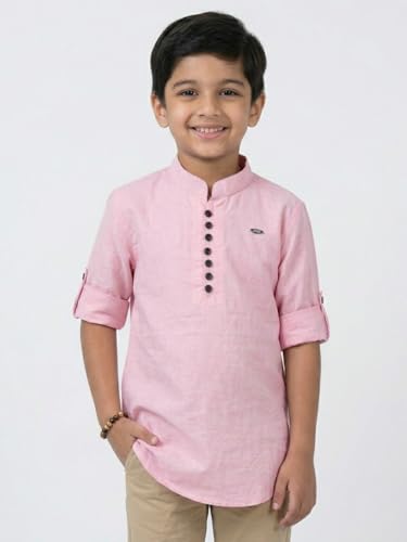 Image of Kids Stylish Solid Style Cotton Mandrain Collar Regular Fit Kurta|| Formal Boys Shirt || Casual Wear Buttoned Kurta for Boys
