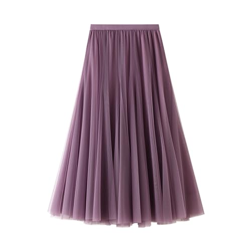 Jemmsia Damen Tüllrock Midi A-Linie Multi Stufig Plissee Maxi Swing Rock Elegant Elastisch Hohe Taille Lange Tutu Flowy Röcke für Abschlussball...