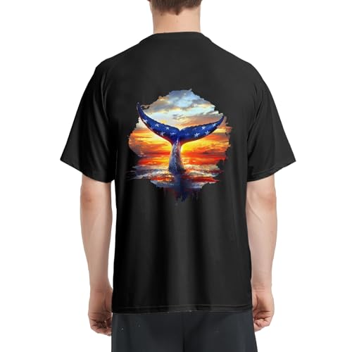 Riverruns メンズ フィッシングシャツ 半袖 UPF 50+ UV 日焼け防止 Tシャツ ラッシュガード スイムシャツ #1024, ブラック/USAホエールテール, 3X-Largeの商品画像（Amazon）