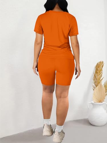 STOLKISS Vacation Outfits for Women 2 Piece Sets Casual Dressy Bodycon Short Pants Workout Sets Orange S — view 6